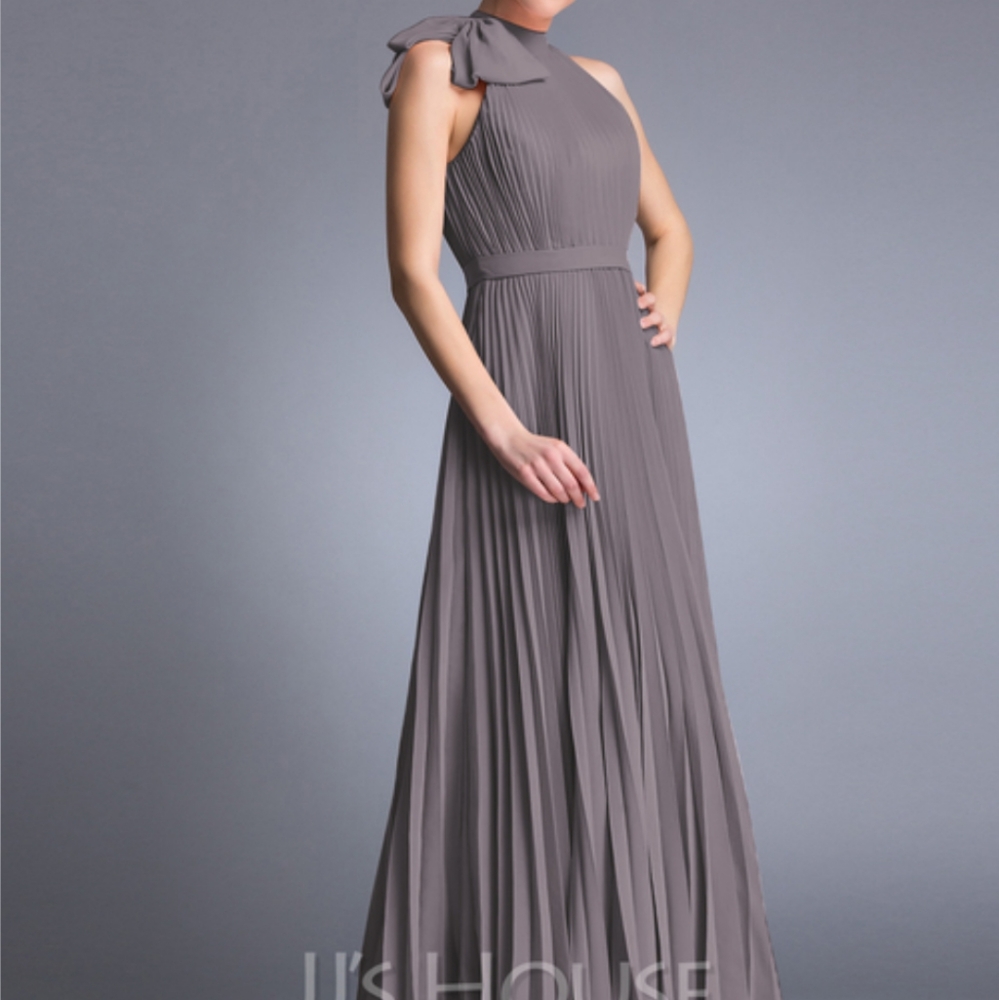 A-line highneck chiffon evening gown